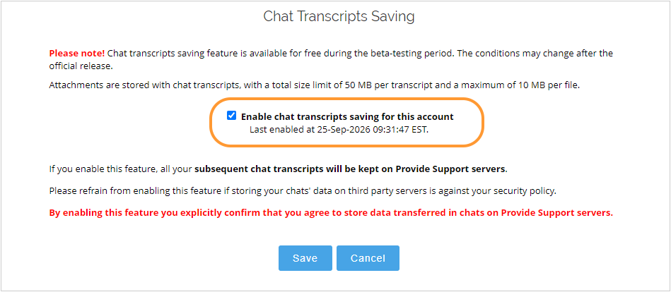 Chat transcripts storage Chat transcripts storage