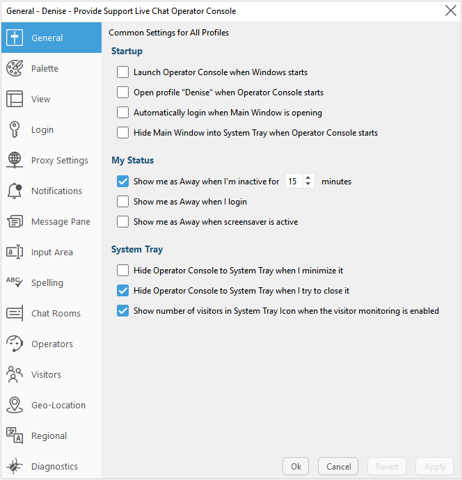 Profile general settings