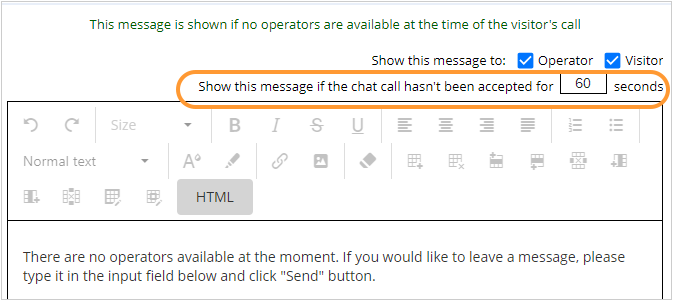 Setting time for no available operators system message