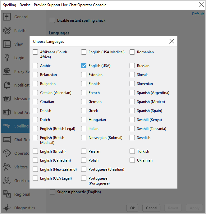 Spellchecker enabled for several languages
