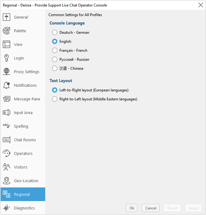 Regional settings tab