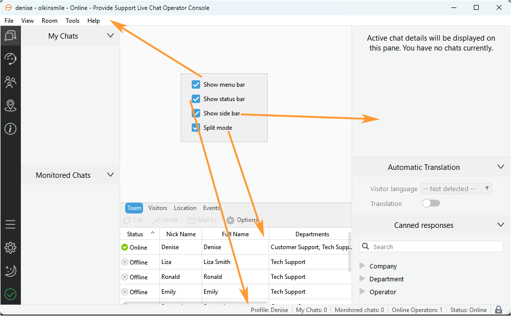 View settings in agent app