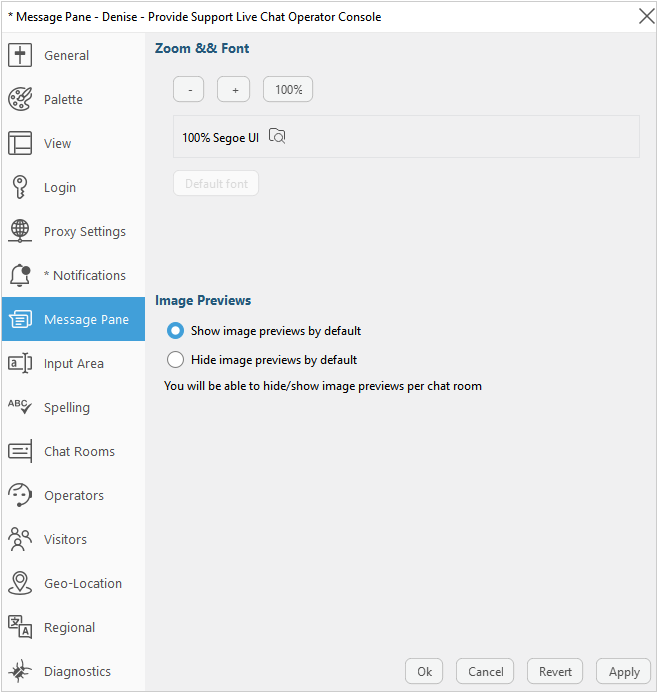 Message pane settings