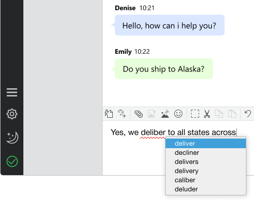 Chat agent app has a built in spell checker