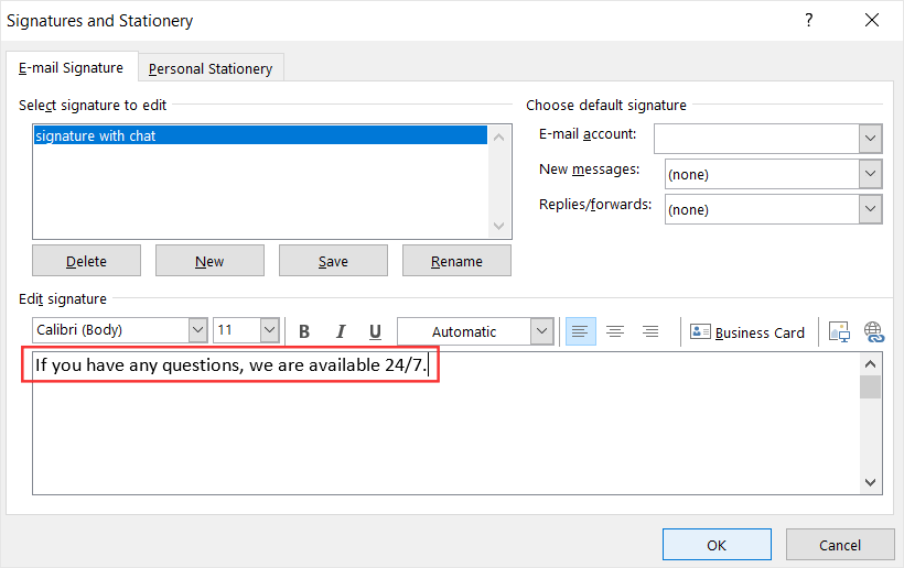 Edit signature in Outlook 2016