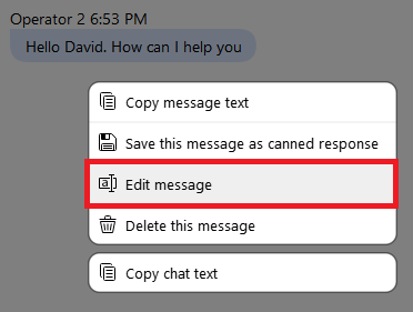 Screenshot of the message editing option in operator console