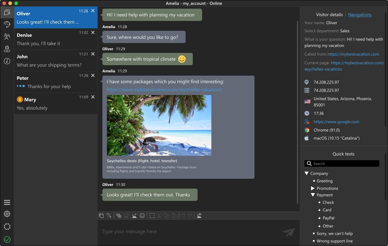 Use native agent application for Mac OS to handle your chats Native live chat agent app for Mac OS