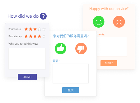 Choose one of predefined templates or create your own one Post chat survey templates